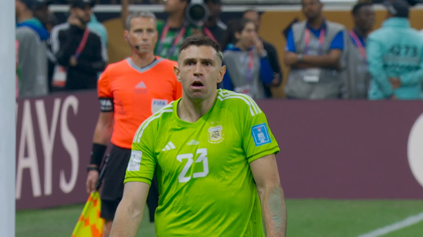 El arquero argentino, con camiseta verde, durante la final.